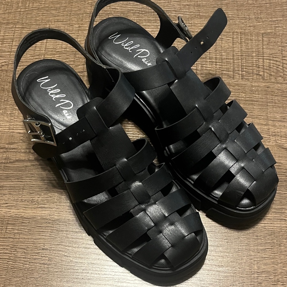 Wild Pair Black Strappy Sandals